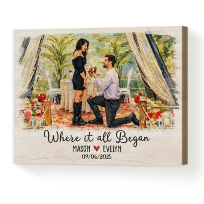 Couple Proposal Portrait, Custom Watercolor Painting From Photo Canvas, Engagement Gift, Anniversary Gift, Valentinesday Gifts