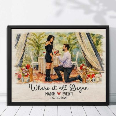 Couple Proposal Portrait, Custom Watercolor Painting From Photo Canvas, Engagement Gift, Anniversary Gift, Valentinesday Gifts
