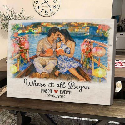 Couple Proposal Portrait, Custom Watercolor Painting From Photo Canvas, Engagement Gift, Anniversary Gift, Valentinesday Gifts