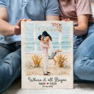 Couple Proposal Portrait, Custom Watercolor Painting From Photo Canvas, Engagement Gift, Anniversary Gift, Valentinesday Gifts