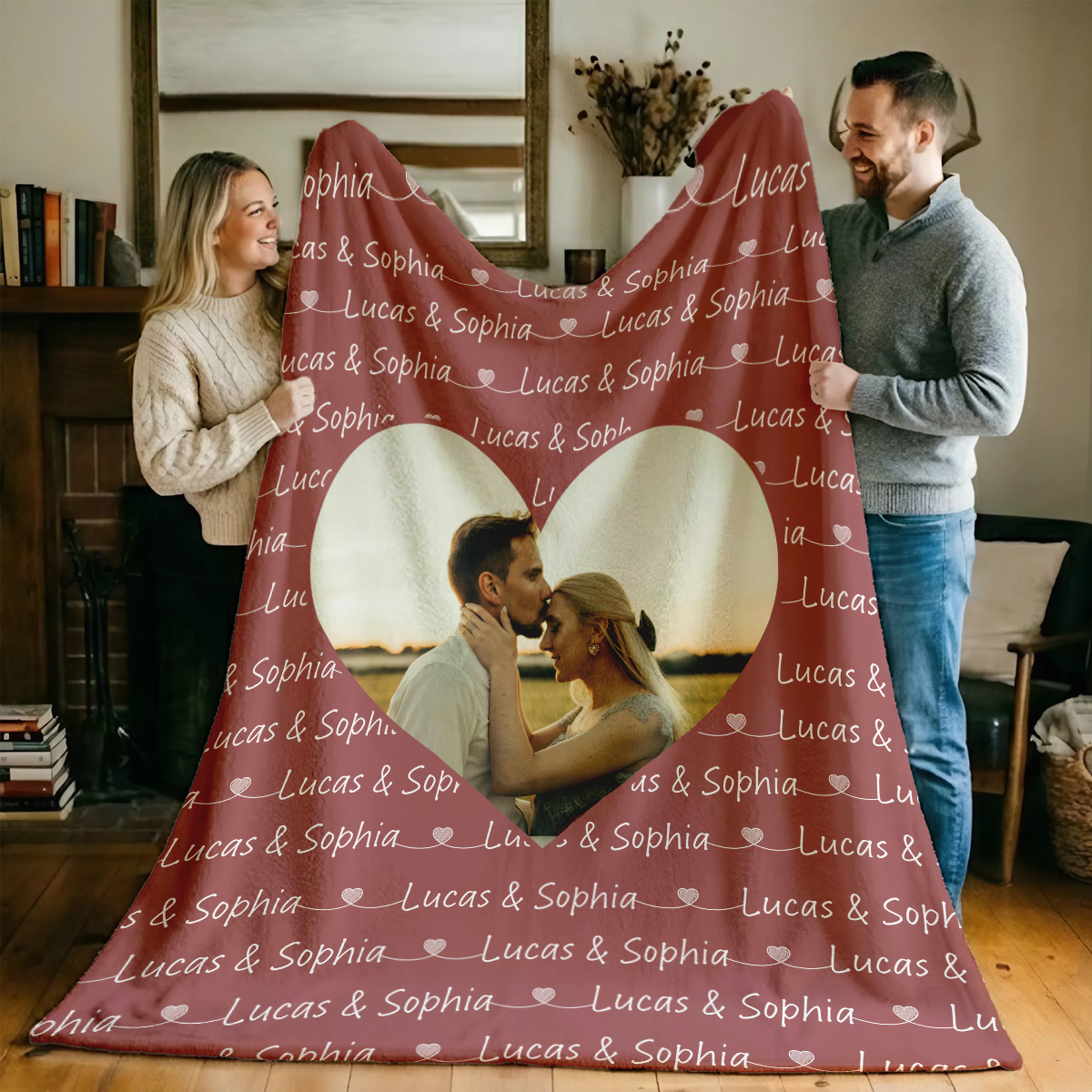Personalized Couple Name Blanket With Photo, Custom Blanket for Couple, Boy Friend and Girl Friend Gifts, Couple Keepsake