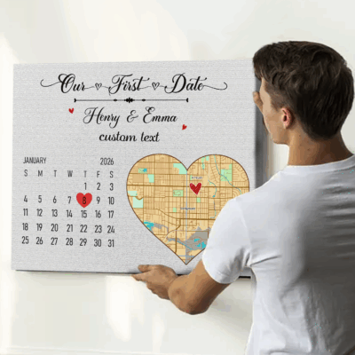 Our First Date Custom Map Canvas, First Date Gift, Any Location First Date Keepsake, Personalized Gift For Him, Gift for Anniversary