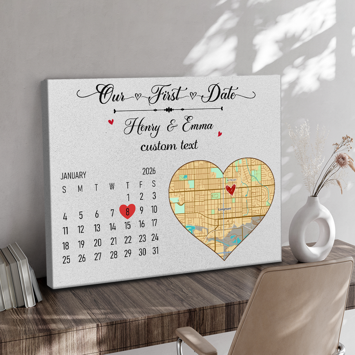 Our First Date Custom Map Canvas, First Date Gift, Any Location First Date Keepsake, Personalized Gift For Him, Gift for Anniversary