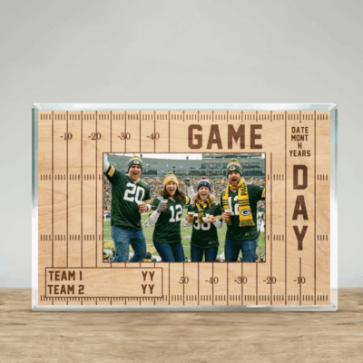 Custom game day football plaque – personalized football keepsake gift and sports memory display for football lovers.