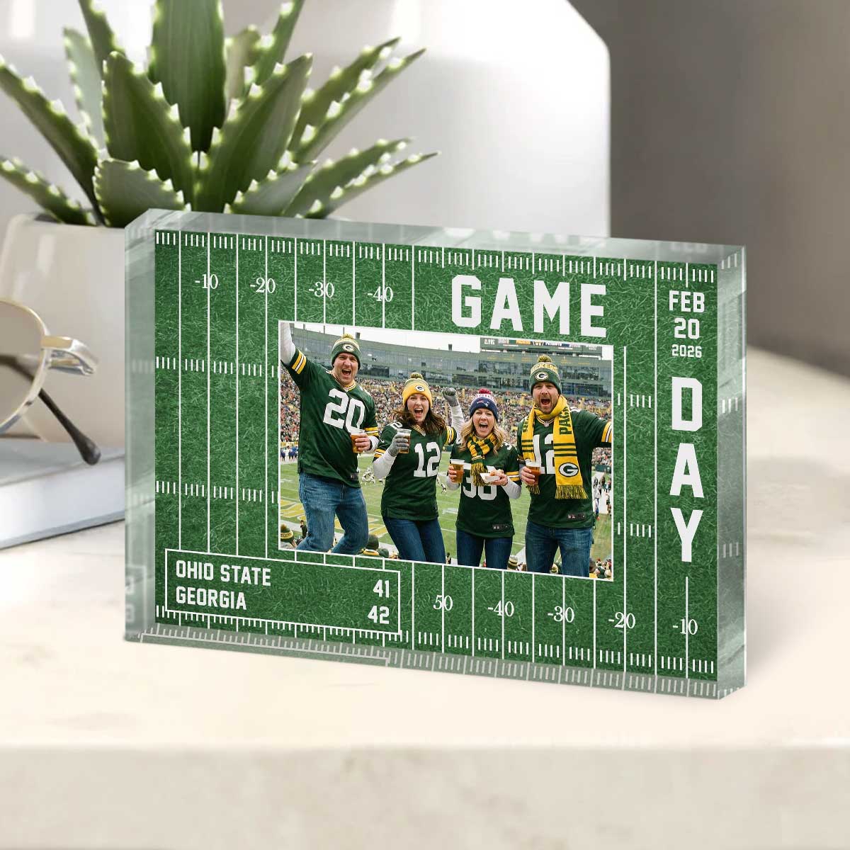 Custom game day football plaque – personalized football keepsake gift and sports memory display for football lovers.