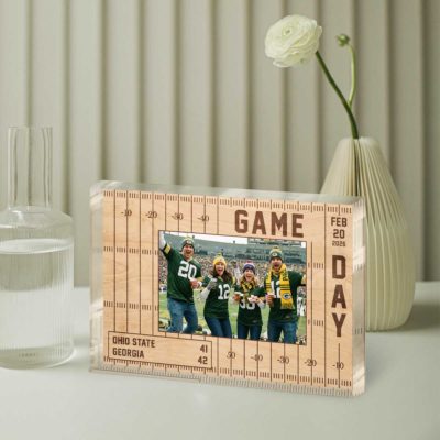 Custom game day football plaque – personalized football keepsake gift and sports memory display for football lovers.