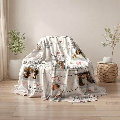 Our Love Story Timeline Personalized Blanket, Customized Anniversary Gifts, Sentimental Gift for Newly Wed Couple, Our Story Valentine Gift