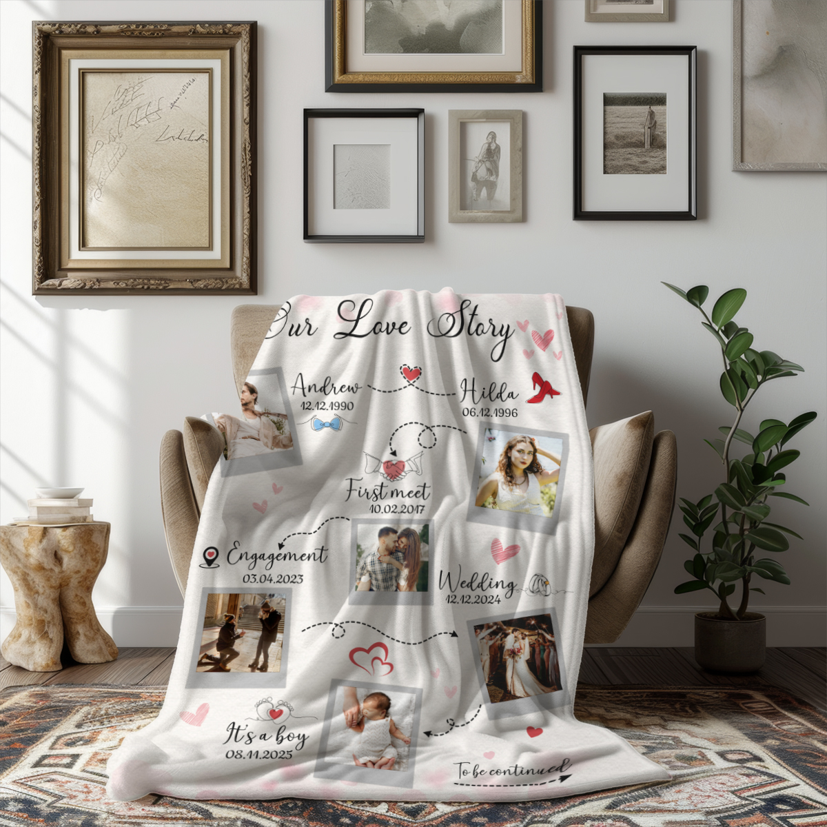 Our Love Story Timeline Personalized Blanket, Customized Anniversary Gifts, Sentimental Gift for Newly Wed Couple, Our Story Valentine Gift