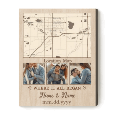 Where It All Began - Personalized Couple Photo Map Canvas, Anniversary Couple Gift, Engagement Gifts, Romantic Valentines Gifts
