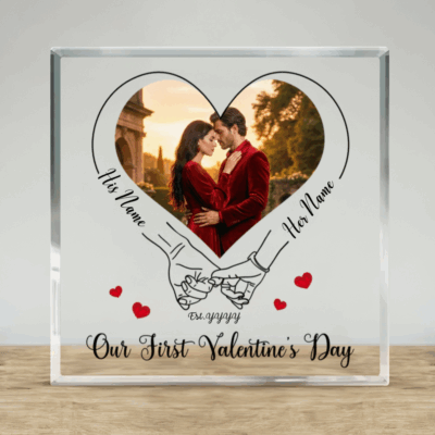 personalized Our First Valentines Day acrylic plaque – custom first Valentine keepsake gift for couples.