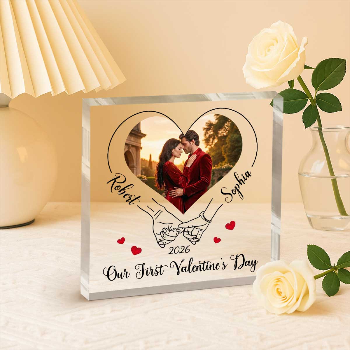 personalized Our First Valentines Day acrylic plaque – custom first Valentine keepsake gift for couples.