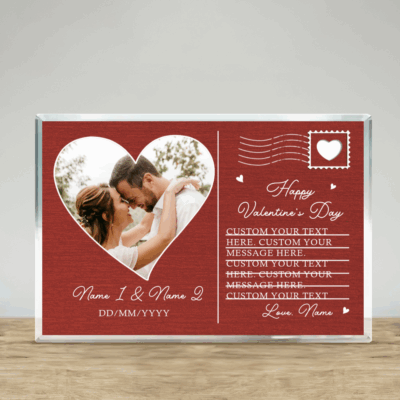 Personalized love message acrylic plaque with custom couple photo – meaningful Valentine’s Day and anniversary keepsake gift.