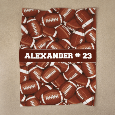 Personalized football blanket with custom name – football fan throw gift for boys and girls, school team sports bedding.