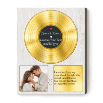 Personalized vinyl record print with custom song and photo – romantic anniversary or Valentine’s Day gift for boyfriend or husband.