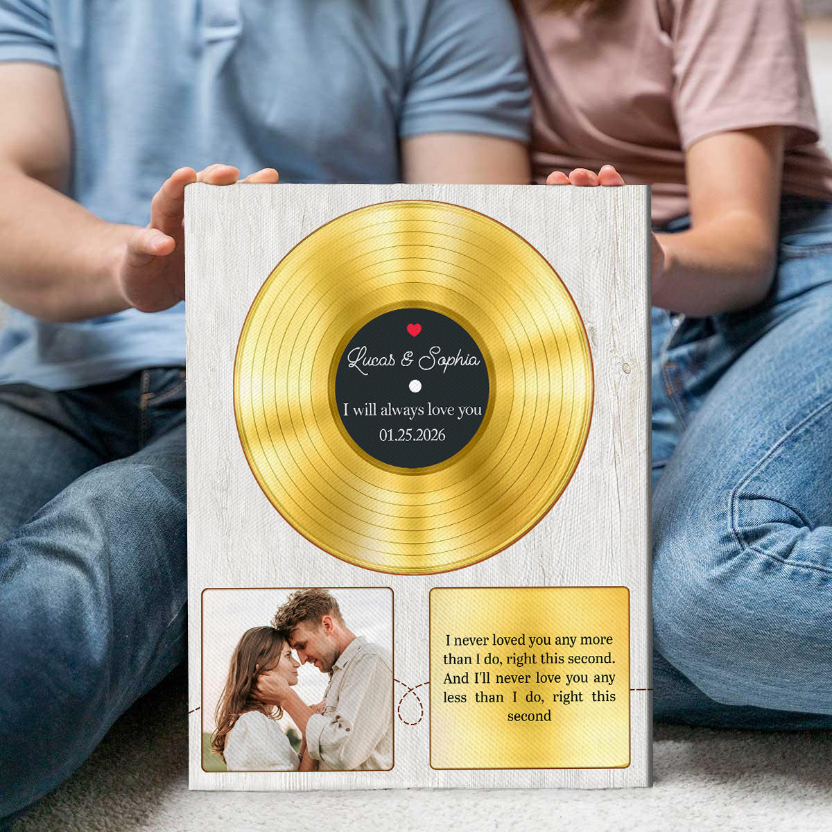 Personalized vinyl record print with custom song and photo – romantic anniversary or Valentine’s Day gift for boyfriend or husband.