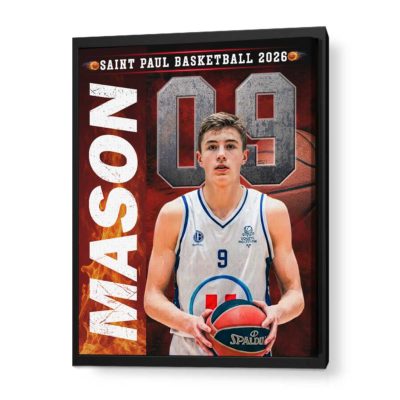 Custom basketball senior portrait canvas with personalized player photo, name, and number – senior night gift for basketball players.