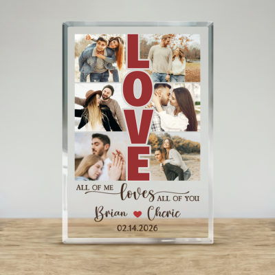 Personalized Couple Photo Collage Canvas - Anniversary Gift with LOVE design, custom photos, names and date, anniversary and Valentine’s Day gift for couples.