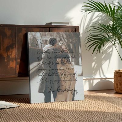 Valentines Day Love Letter Personalized Canvas, Custom Couple Photo Gifts with Poem Letter, Unique Gift for Wife, Anniversary Present