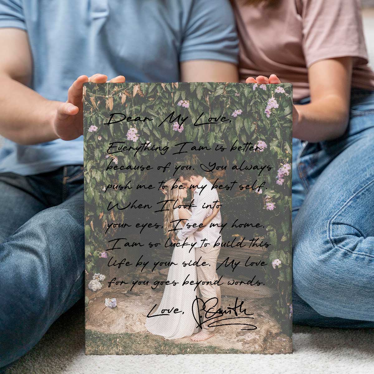 Valentines Day Love Letter Personalized Canvas, Custom Couple Photo Gifts with Poem Letter, Unique Gift for Wife, Anniversary Present