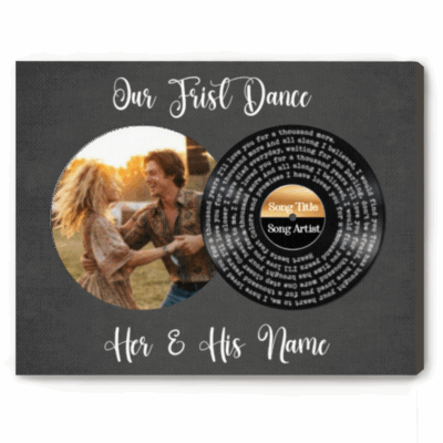 Vinyl Song Lyrics Couple Photo Canvas, Wedding Anniversary Gift, Customizable Music Gift, Music First Dance Song Gifts
