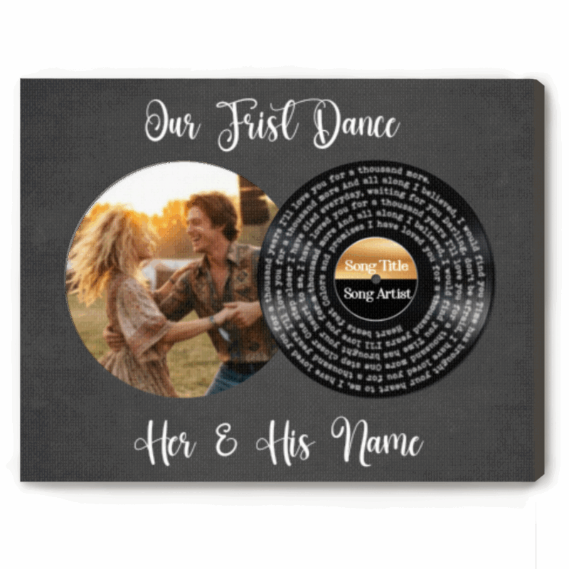 Custom Vinyl Song Lyrics Couple Photo Canvas, First Dance Song Anniversary Gift for Wife Husband, Personalized Song Lyrics On Canvas