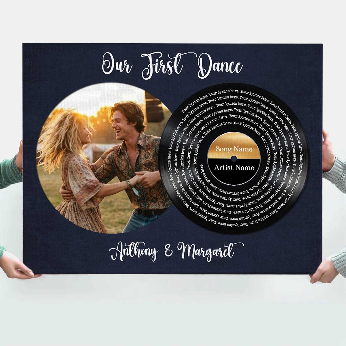 Vinyl Song Lyrics Couple Photo Canvas, Wedding Anniversary Gift, Customizable Music Gift, Music First Dance Song Gifts