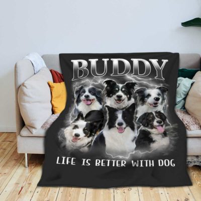 Personalized Dog Portrait Fleece Blanket, Custom Dog Blanket, Dog Remembrance Gift