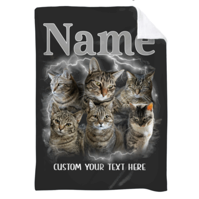 Personalized Cat Portrait Fleece Blanket, Custom Pet Blanket, Cat Remembrance Gift