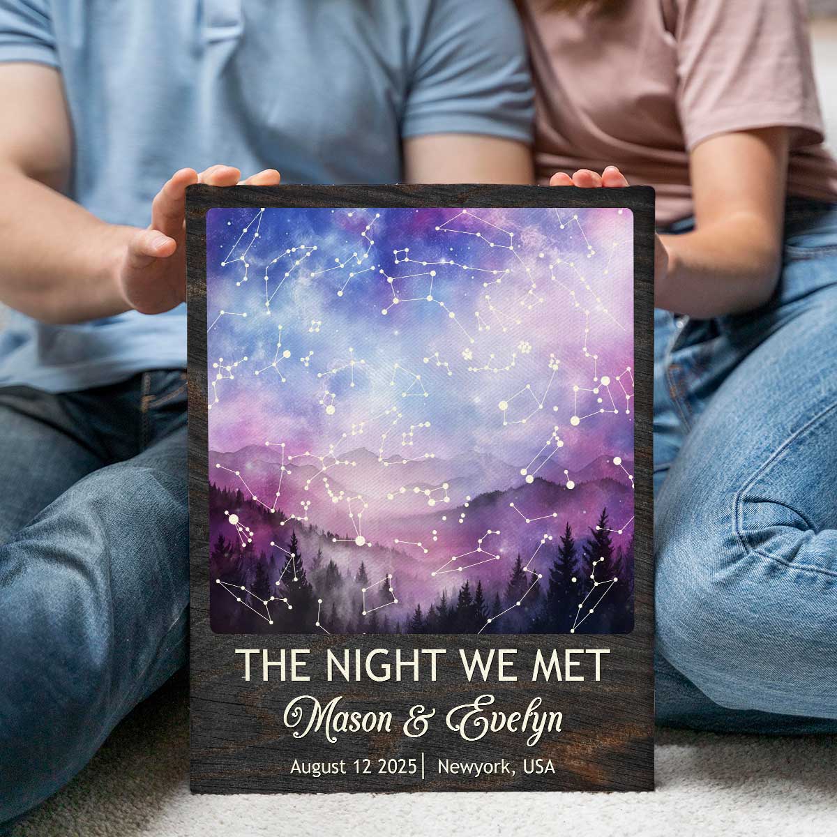 Personalized star map print showing the night sky from a special date, romantic Valentine’s Day and anniversary gift for couples.