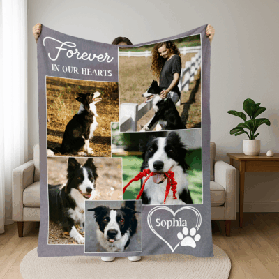 Custom Dog Photo Memorial Blanket, Pet Photo Blanket, Gift for Dog Lovers, Personalized Pet Keepsake Gift