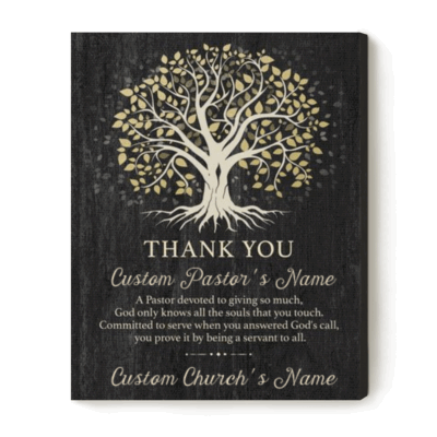 Personalized Thank You Pastor Canvas - Pastor Appreciation Gift with tree of life design, custom pastor name and appreciation message, pastor retirement and clergy appreciation gift.