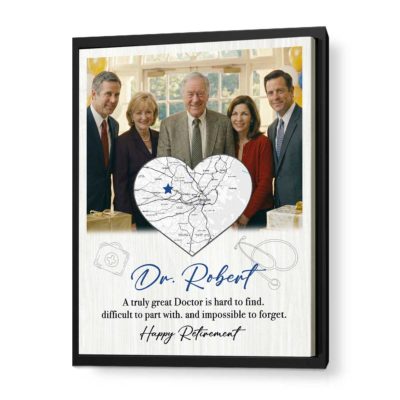 Custom Map Retired Doctor Canvas, Retiring Doctor Thank you Gift, Personalized Map Gift for Medical Doctor Retirement, Retirement Gifts