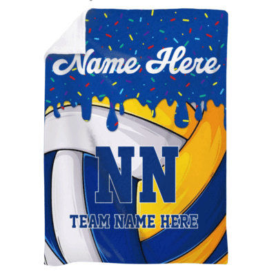 Personalized volleyball blanket for kids with custom name and number, sports fleece gift for young volleyball players.