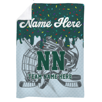 Personalized hockey blanket for kids with custom name and number, sports fleece gift for young hockey players.