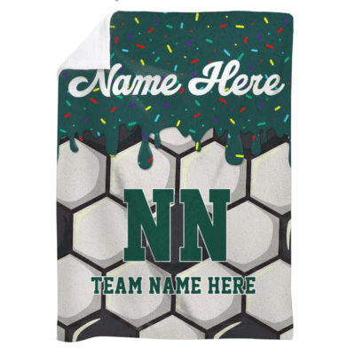Personalized soccer blanket for kids with custom name and number, sports fleece gift for young soccer players.