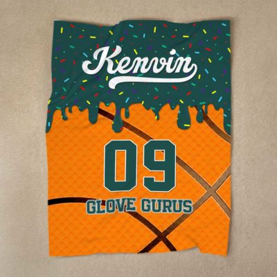 Personalized basketball blanket for kids with custom name and number, sports fleece gift for young basketball players.