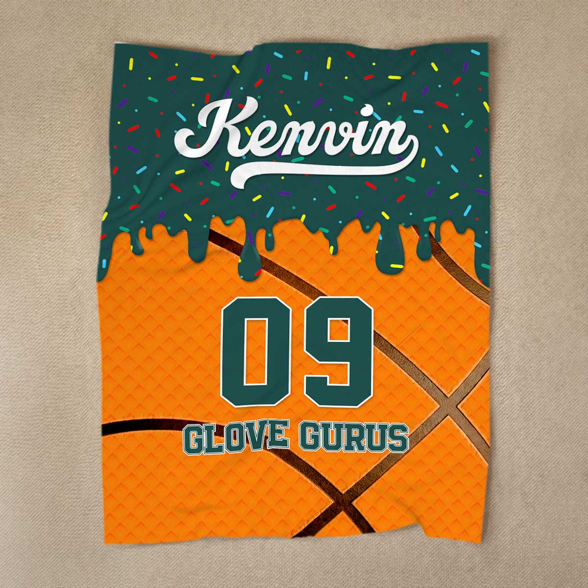 Personalized basketball blanket for kids with custom name and number, sports fleece gift for young basketball players.