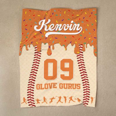 Personalized baseball blanket for kids with custom name and number, sports fleece gift for young baseball players.