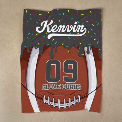 Personalized football blanket for kids with custom name and number, sports fleece gift for young football players.