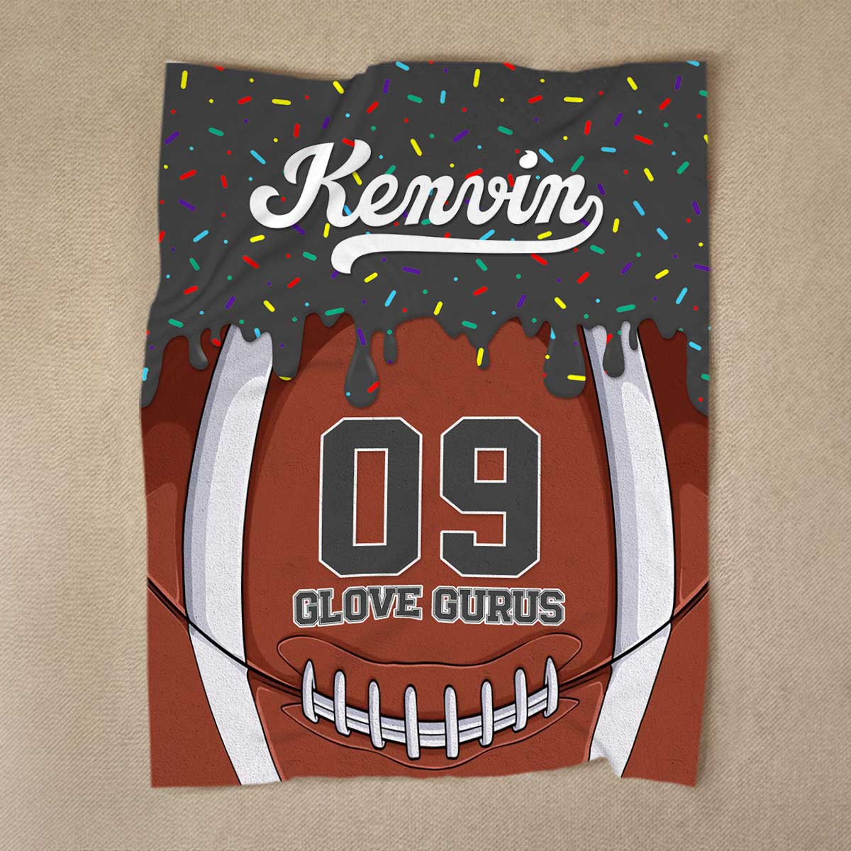 Personalized football blanket for kids with custom name and number, sports fleece gift for young football players.