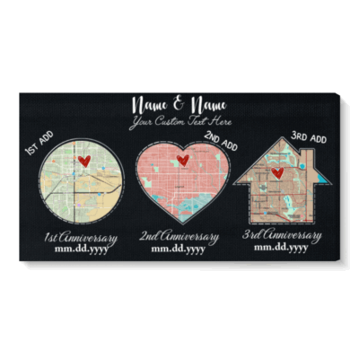 Met Engaged Married Custom Map Premium Canvas, 3 Location Adventure Map Couple Gifts, Newly Married Gifts, Wedding Anniversary Gifts