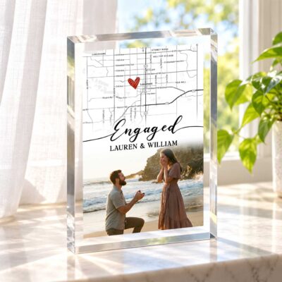 Custom Engagement Map Acrylic Plaque - Personalized Photo Location Keepsake, Proposal Gift for Couples, Engagement Gift for Him Her