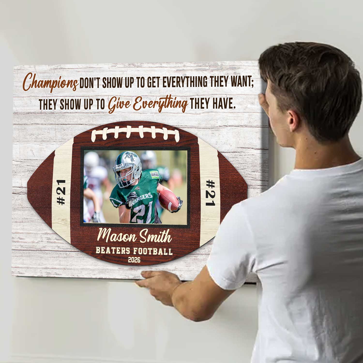 Custom Football Senior Player Canvas – Personalized Player Photo, Name & Number Gift, Senior Night Football Gifts, Football Graduation Gift 1 Custom football senior player canvas with personalized photo, name and number, senior night and graduation gift for football player.