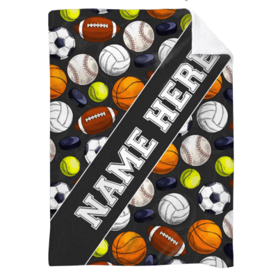 Personalized sports blanket for kids with custom name and number, multi-sport fleece gift for young athletes