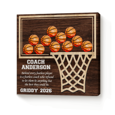 Personalized basketball team sign thank you coach gift from team, end of season basketball coach appreciation keepsake.