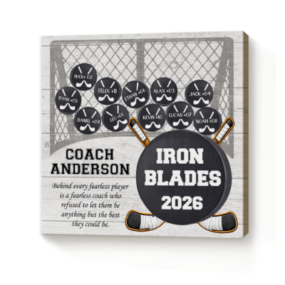 Personalized hockey team sign thank you coach gift from team, end of season hockey coach appreciation keepsake.