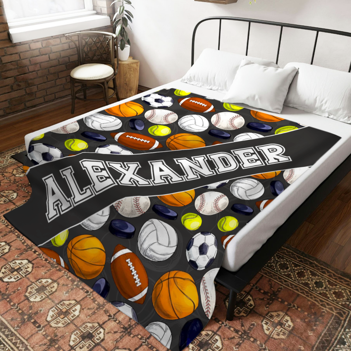 Personalized sports blanket for kids with custom name and number, multi-sport fleece gift for young athletes