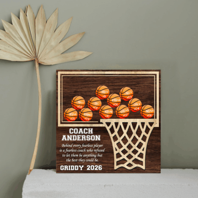 Personalized basketball team sign thank you coach gift from team, end of season basketball coach appreciation keepsake.