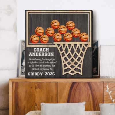 Personalized basketball team sign thank you coach gift from team, end of season basketball coach appreciation keepsake.