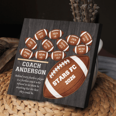 Personalized football team sign for coach – custom thank-you and end-of-season appreciation gift.